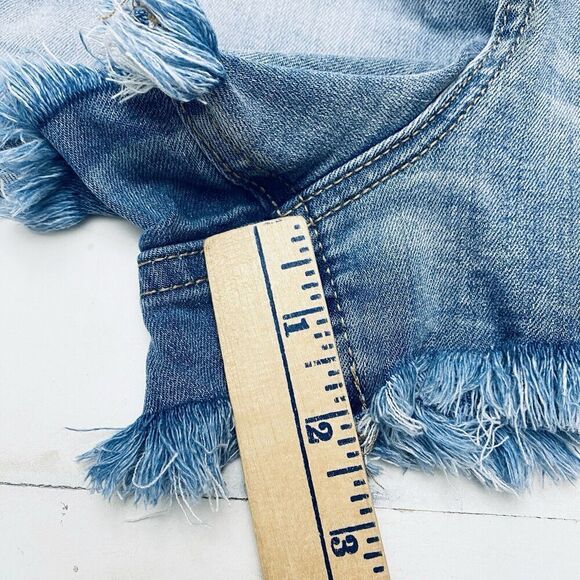 Womens Indigo Rein Floral Embroidered Denim Shorts Size 17 Raw Hem Daisy Duke - Picture 12 of 13